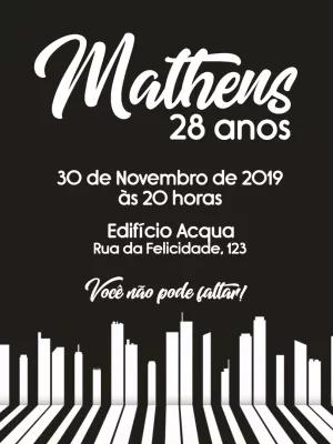 Convite de Aniversário Piano e Cidade Editável Online