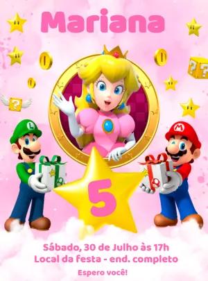 Convite de Aniversário Princesa Peach Super Mario para Editar