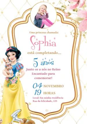 Convite Aniversário Branca de Neve com Foto para Editar Online