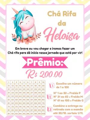 Convite Chá Rifa Unicórnio Editável para Imprimir ou Enviar