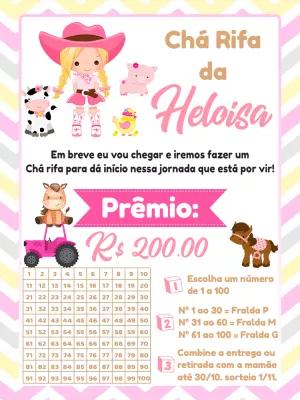 Convite Chá Rifa Fazendinha Menina para Editar Online