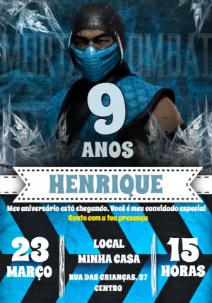 Convite de Aniversário Sub-Zero Mortal Kombat Editável Online