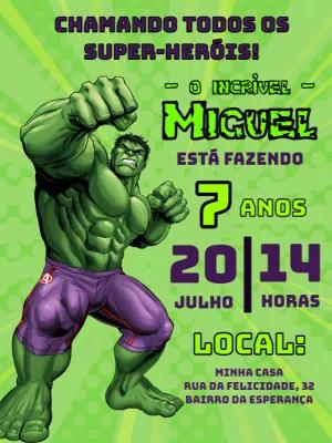 Convite de Aniversário do Hulk para Editar e Imprimir