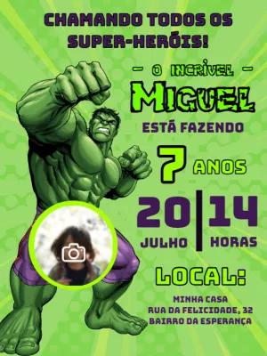 Convite de Aniversário Hulk com Foto para Editar Online