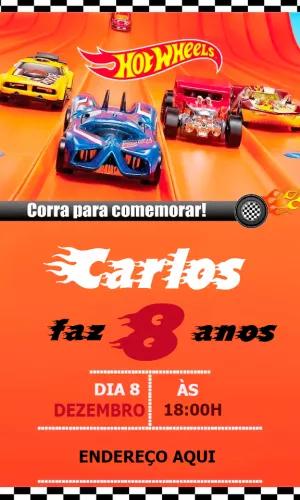 Convite de Aniversário Hotwheels com Carros para Editar Online