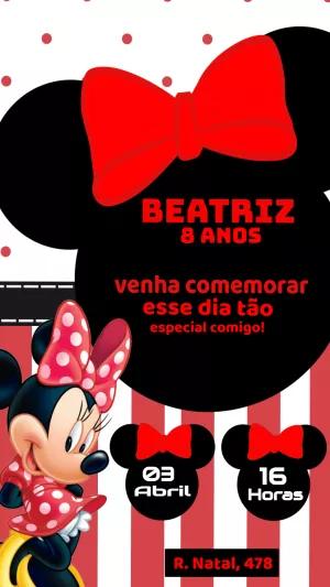 Convite Aniversário Minnie Vermelha para Editar Online