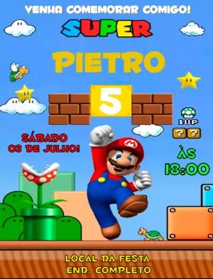 Convite de Aniversário Super Mario Bros Editável Online