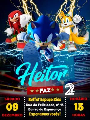 Convite de Aniversário Sonic e Amigos para Editar Online