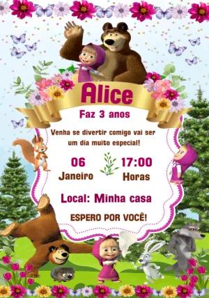 Convite de Aniversário Masha e o Urso para Editar Online