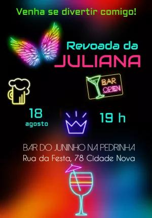 Convite de Aniversário Festa Neon e Balada para Editar Online