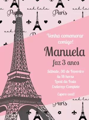 Convite de Aniversário Tema Paris para Editar Online
