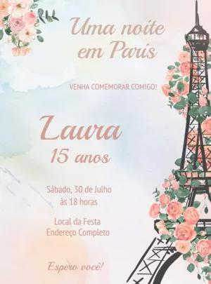 Convite de Aniversário Paris Floral para Editar Online