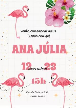 Convite Aniversário Flamingo Tropical para Editar Online