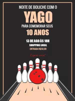 Convite de Aniversário Boliche Editável Online para Imprimir