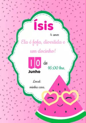 Convite de Aniversário Melancia Cute para Editar Online