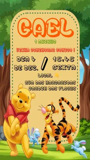 Convite Aniversário Ursinho Pooh e Tigrão para Editar Online