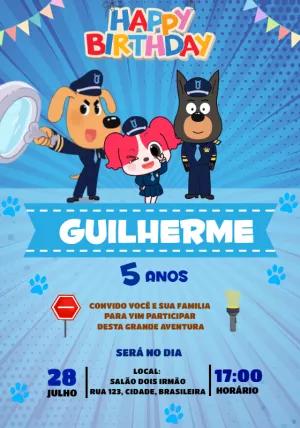 Convite de Aniversário Cachorros Detetives para Editar Online