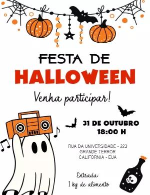 Convite de Halloween com Fantasma e Abóboras para Editar Online