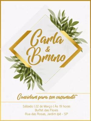 Convite de Casamento Folhagem Dourada para Editar Online