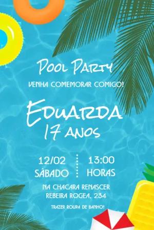 Convite de Aniversário Pool Party para Editar Online