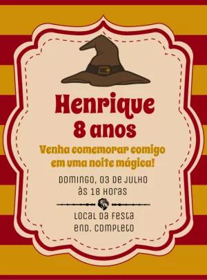 Convite Aniversário Harry Potter Chapéu Seletor para Editar