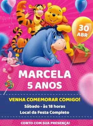 Convite de Aniversário Ursinho Pooh e Turma para Editar Online
