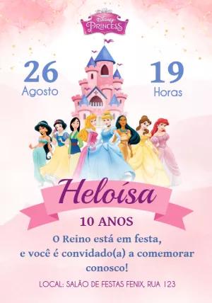 Convite de Aniversário Princesas Disney para Editar Online