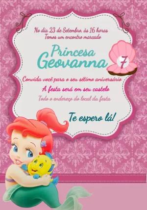 Convite de Aniversário Ariel Pequena Sereia para Editar Online