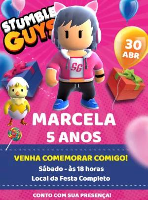 Convite Aniversário Stumble Guys Menina para Editar Online