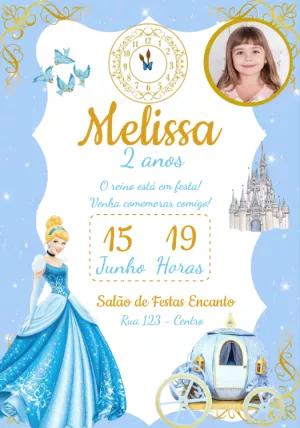 Convite Aniversário Cinderela com Foto para Editar Online