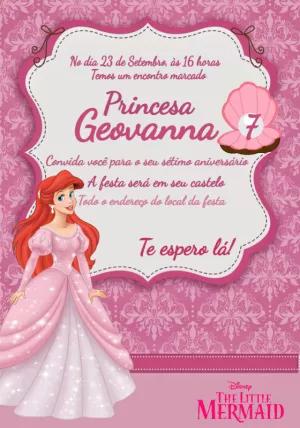 Convite de Aniversário Ariel Pequena Sereia para Editar