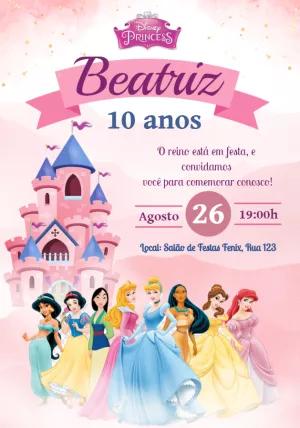 Convite Aniversário Princesas Disney para Editar Online