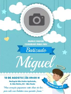 Convite de Batizado Anjinho com Foto para Editar Online
