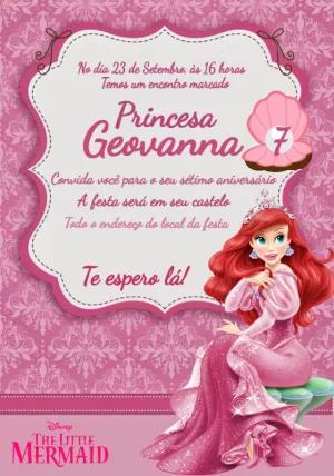Convite de Aniversário Princesa Ariel para Editar Online