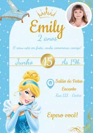 Convite Aniversário Cinderela com Foto para Editar Online