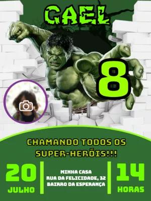 Convite de Aniversário Hulk com Foto para Editar Online