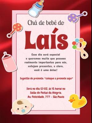 Convite Chá de Bebê Menina Vermelho para Editar Online