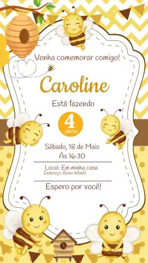Convite Aniversário Abelhinha Fofo para Editar Online