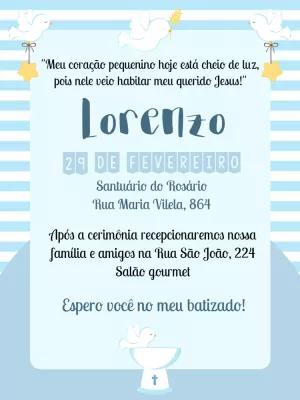 Convite de Batizado Menino com Pombinha para Editar Online