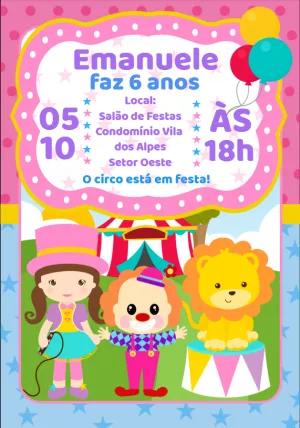 Convite Aniversário Circo com Personagens para Editar Online