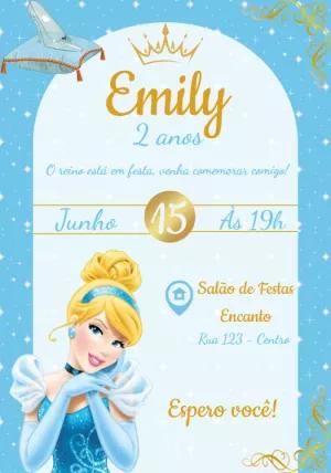 Convite de Aniversário Cinderela Editável para Imprimir