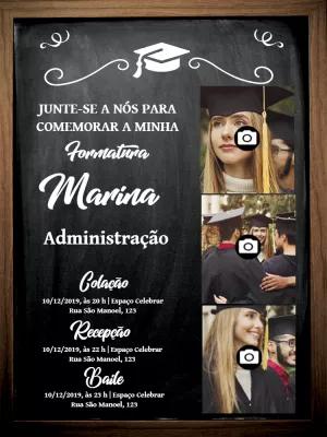 Convite de Formatura com Fotos Estilo Lousa para Editar