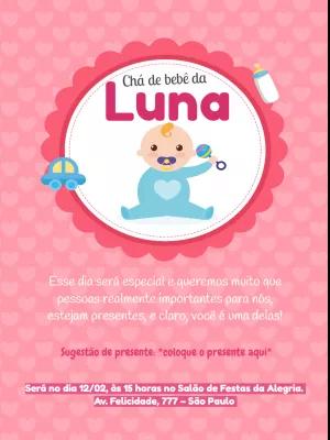 Convite Chá de Bebê Menina Rosa com Bebê Fofo para Editar