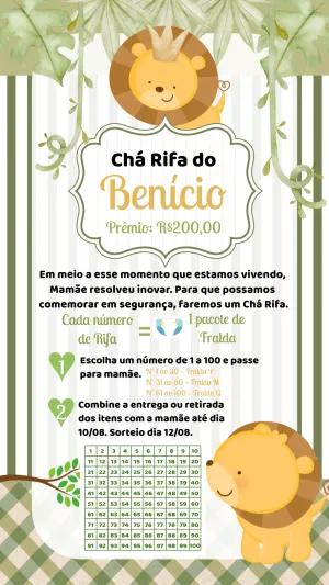 Convite Chá Rifa Leãozinho Safari para Editar Online