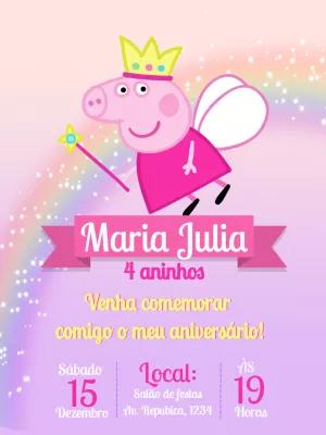 Convite Aniversário Peppa Pig Fada para Editar Online