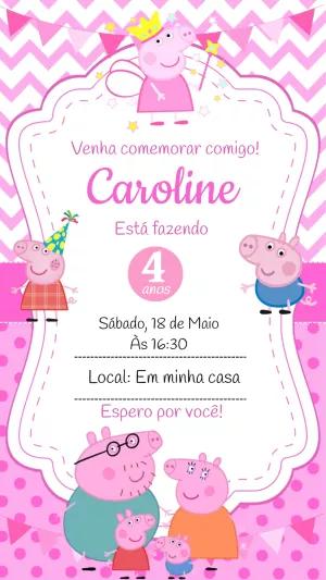 Convite de Aniversário Peppa Pig para Editar Online