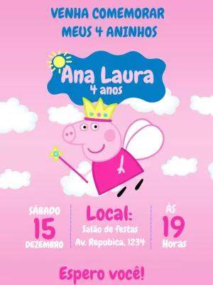 Convite Aniversário Peppa Pig Princesa para Editar Online