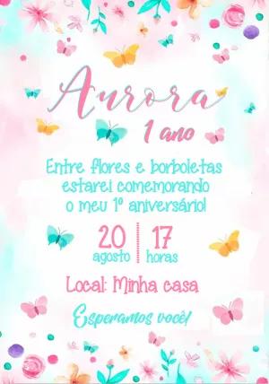 Convite Aniversário Jardim Borboletas Aquarela para Editar