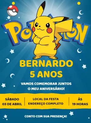 Convite de Aniversário Pokémon com Pikachu para Editar Online