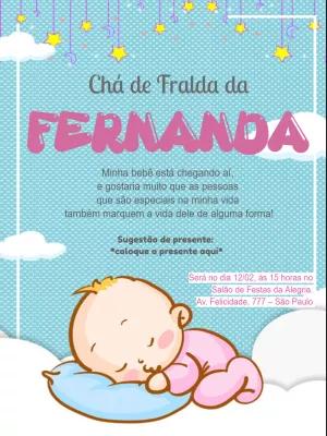 Convite Chá de Bebê Menina com Bebê Dormindo para Editar